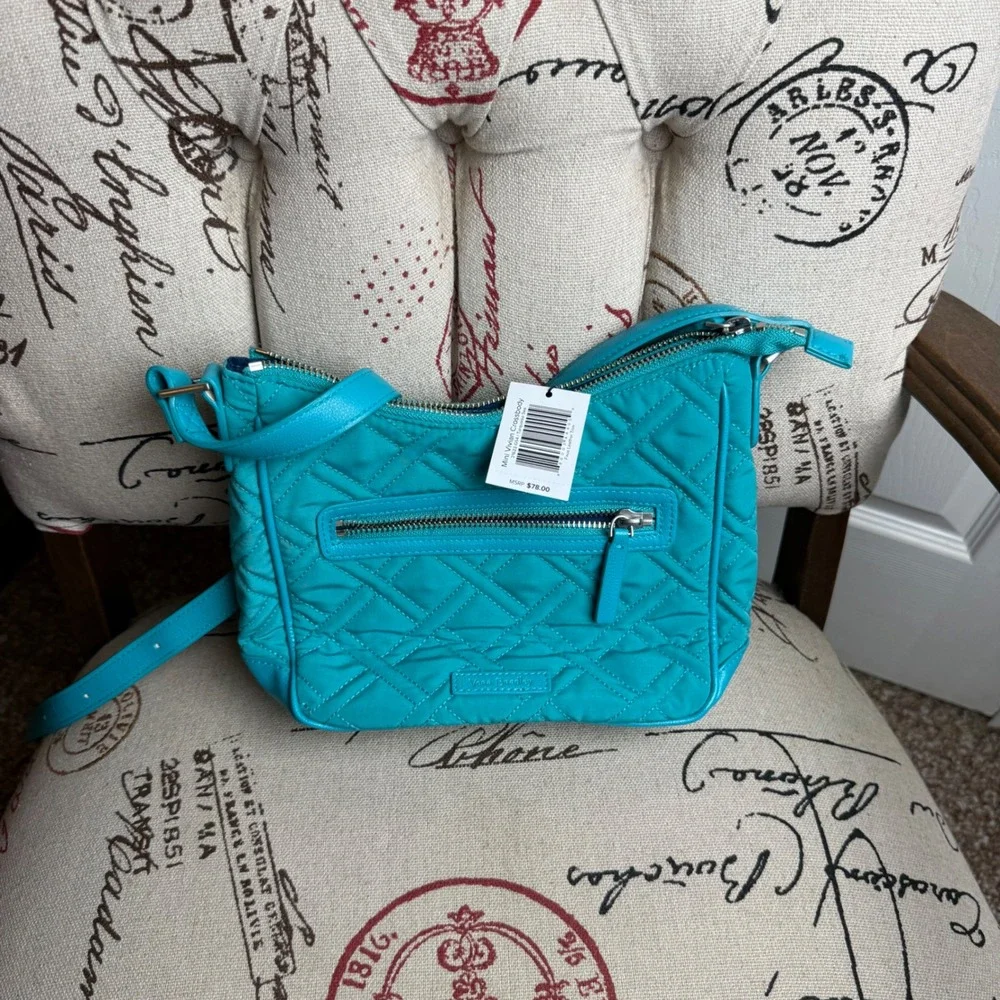 Vera Bradley Mini Vivian Crossbody Turquoise Sea Quilted Bag 21622-G54 NWT